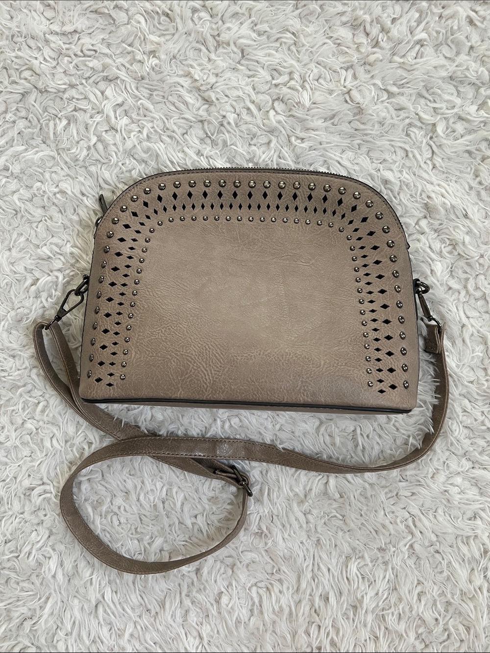 Sam & Hadley Taupe Gray Studded Crossbody Bag Purse Faux-Leather